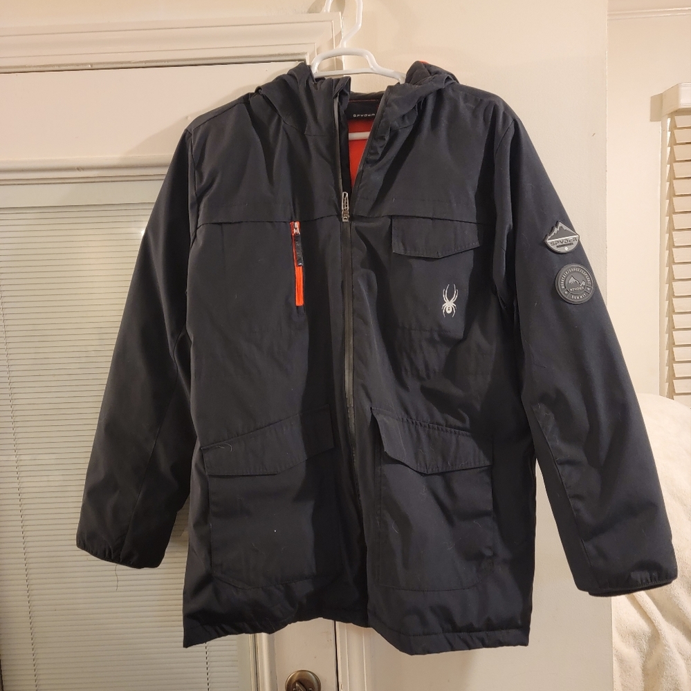 Spyder Black Ski Snowboard Winter Jacket Hooded  - Men's Size XL